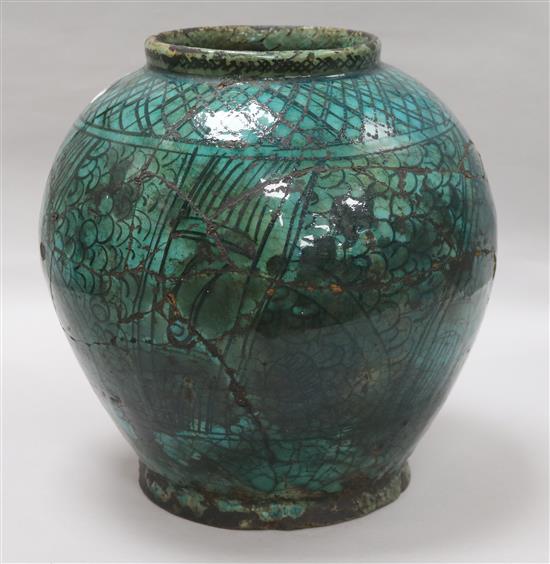 A Kashan pottery jar H.31cm